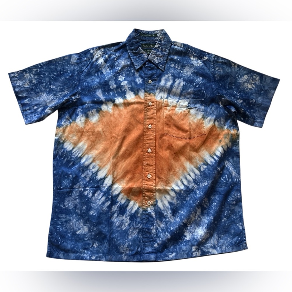 Blue and Orange Short Sleeve Button Down Tie-Dye Shirt Men’s Size M NWOT